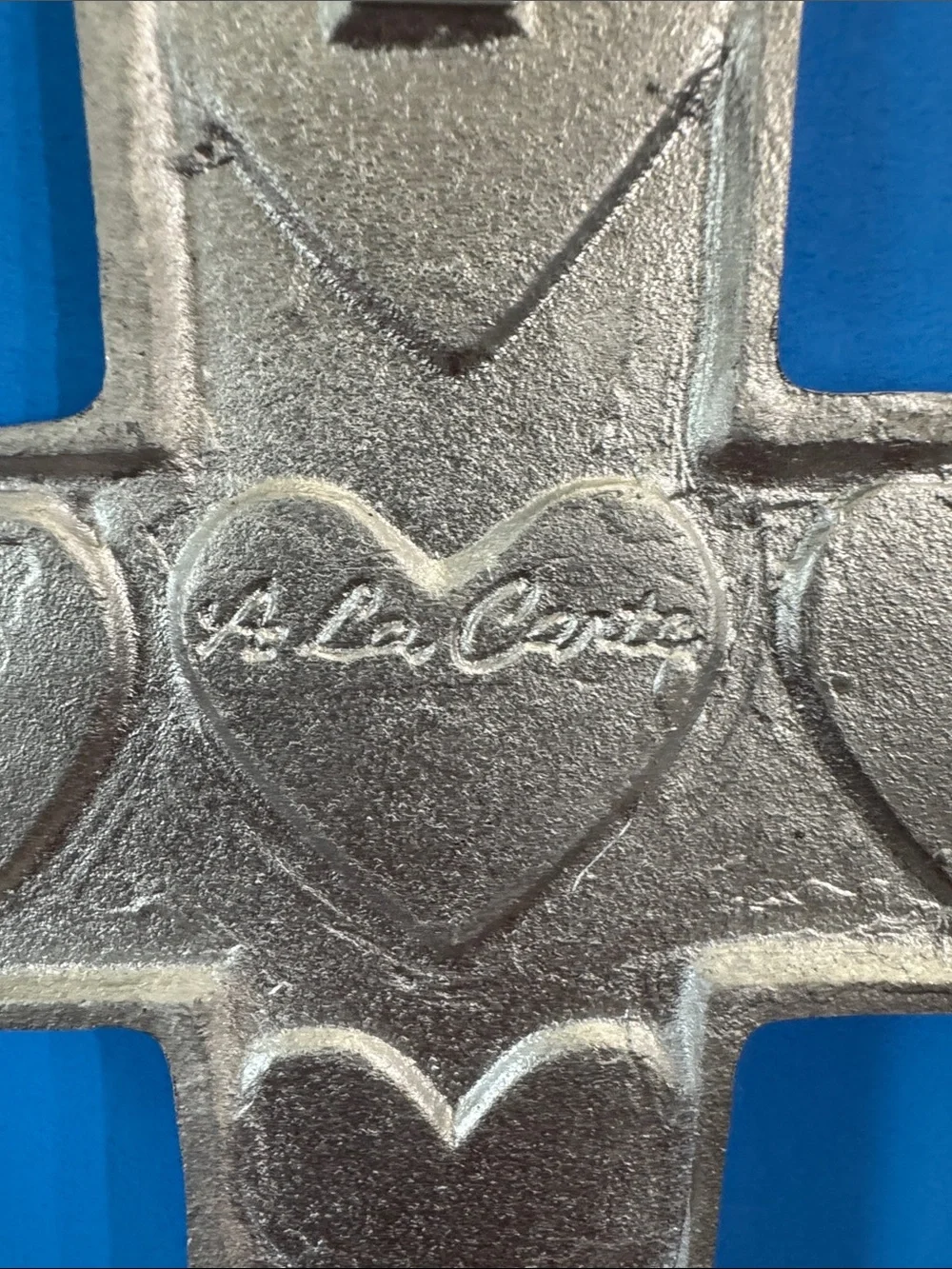 Vintage Cross Signed A La Carte Silver Tone Metal Pewter Mexican Folk Art #69